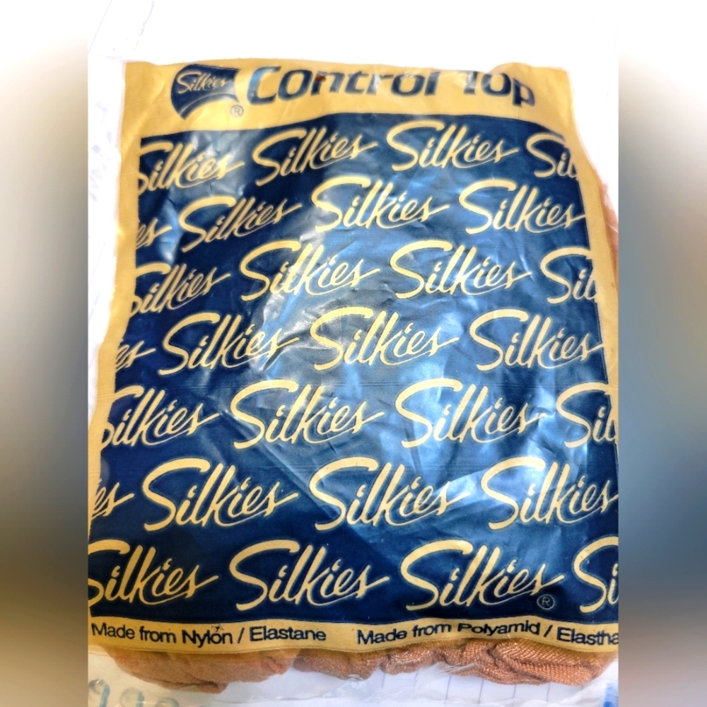 Vintage Silkies Blue and Gold Control Top Pantyhose